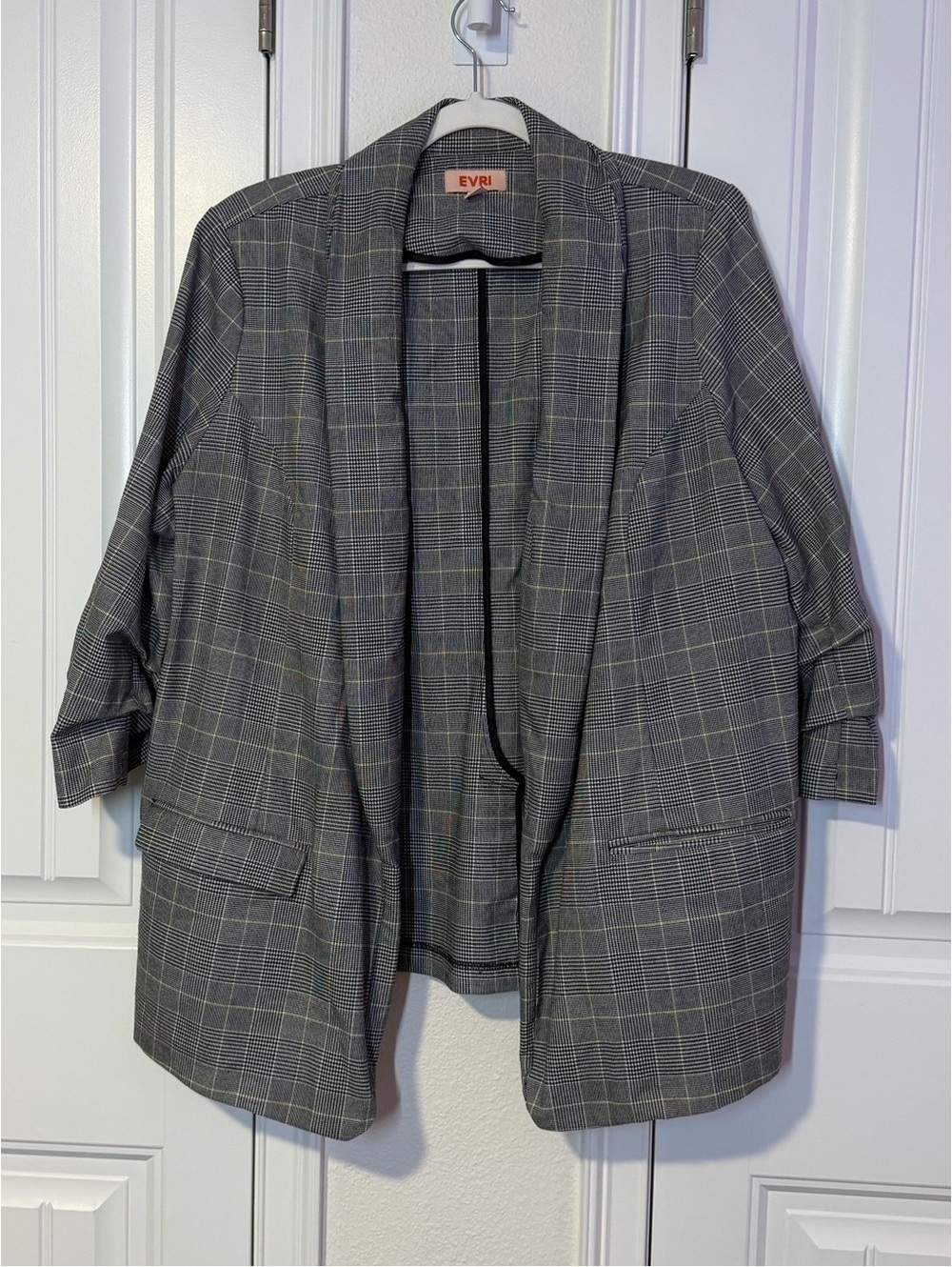 EVRI Gray Plaid Open Front Blazer Jacket 1X